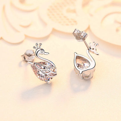 Crystal Swan Stud Earrings