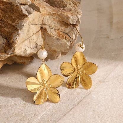 Flower Imitation Pearl Dangle Earrings