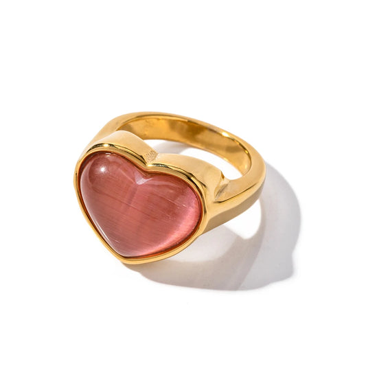 Pink Opal Stainless Steel Ring