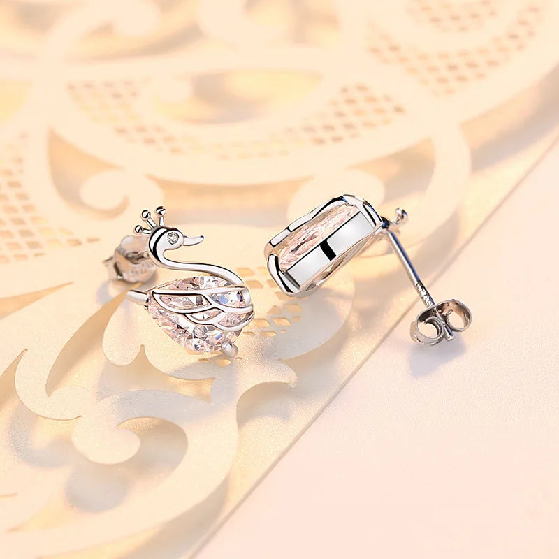 Crystal Swan Stud Earrings