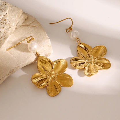 Flower Imitation Pearl Dangle Earrings