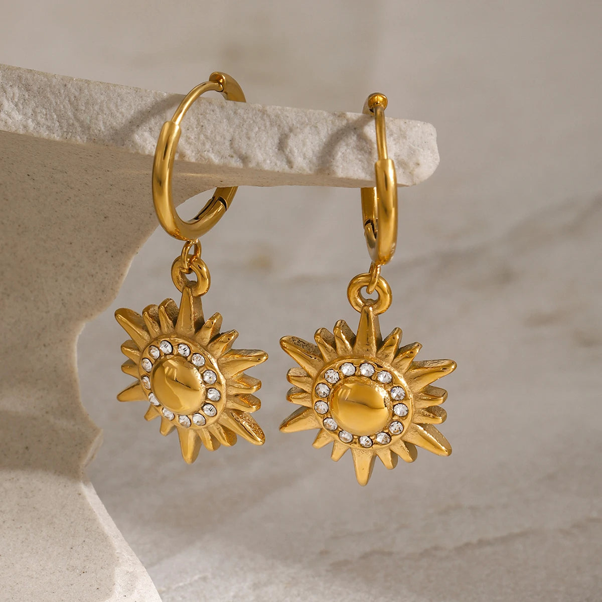 Delicate Zircon Sun Pendant Earrings