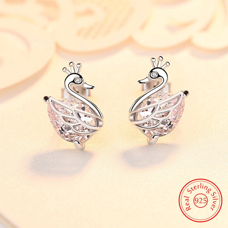 Crystal Swan Stud Earrings