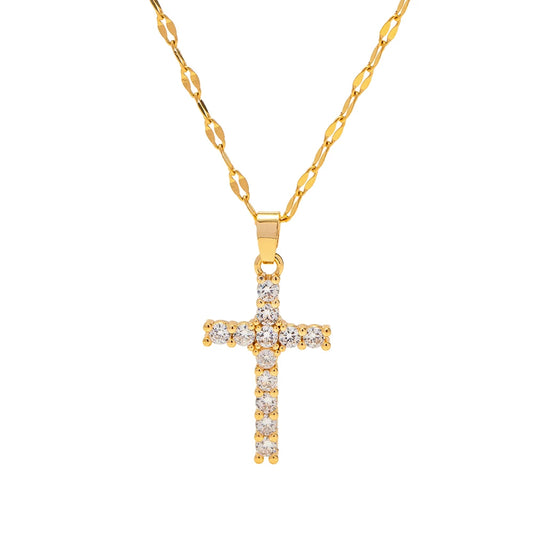 Gold Cross Zirconia Necklace