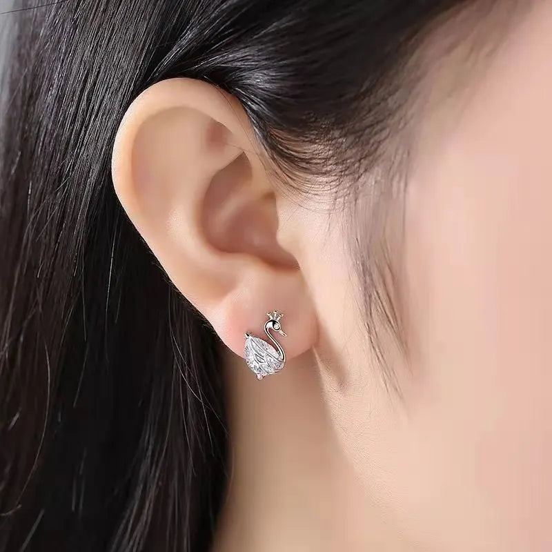 Crystal Swan Stud Earrings